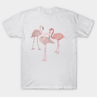 Three pink flamingos on navy blue T-Shirt